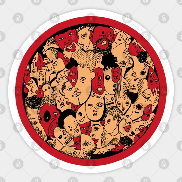 Red and Cream Many Faces Sticker by kenallouis